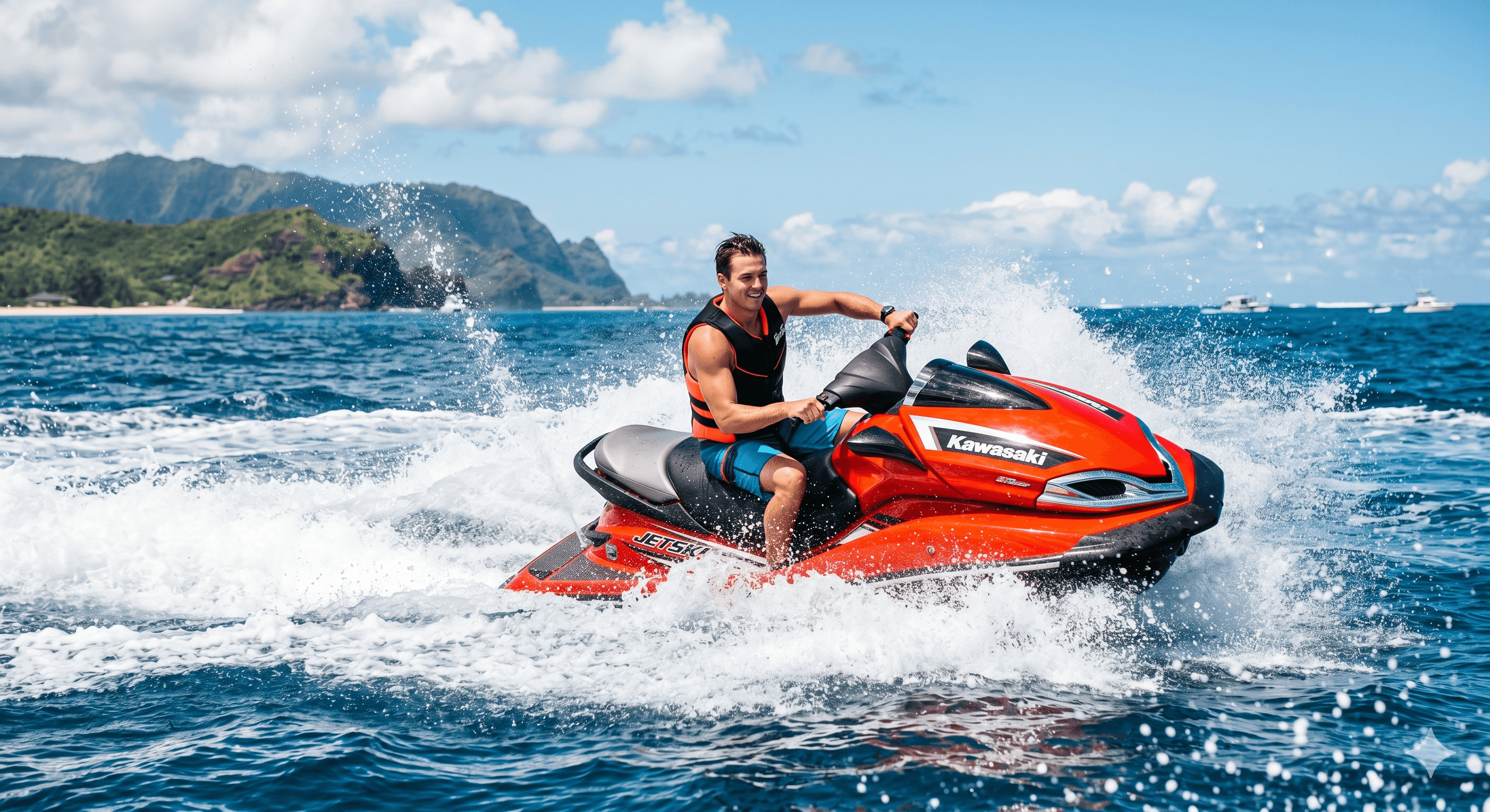 Jet ski rider at speed on New Zealand coastal waters